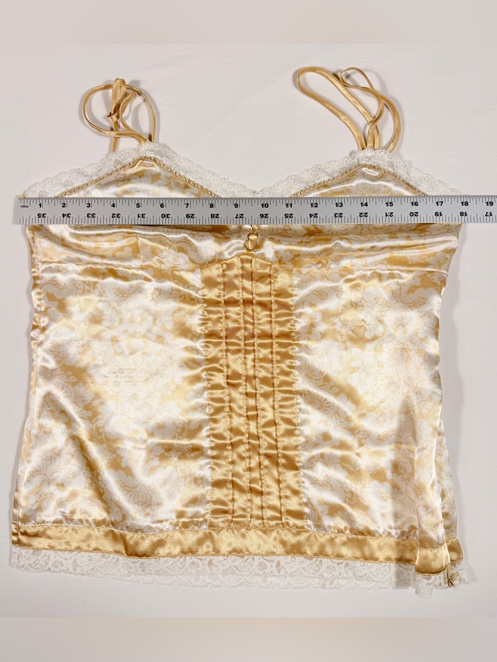 Y2K Kenzie Intimates Gold Lace Rhinestone Camisole Large Satin Lingerie Sleep - Picture 9 of 11